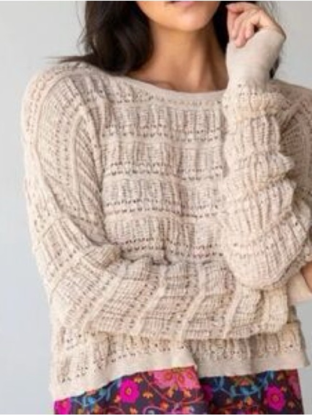 Natural Life Open Knit Sweater XL Neutral Boho Coastal Grandma Vibes